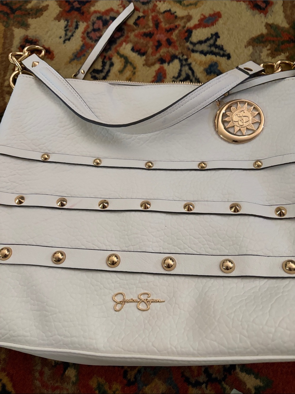 Jessica Simpson White Studded Shoulder Bag with Gold Charm
